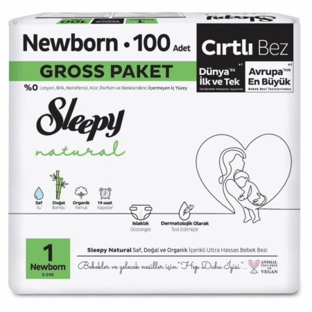 Çocuk Sleepy Natural Bebek Bezi Gross Paket 1 Beden 2-5 Kg 100 Adet