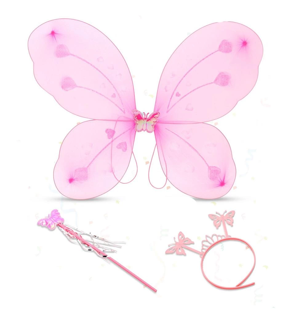 Toz Pembe Kelebek Kanadı Tacı ve Sopası Çocuklar İçin Parti Aksesuarı 50x37 cm - Görsel 2
