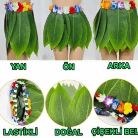 Tropikal Esintili Hawaii Yapraklı Parti Eteği Çocuk Boy Tropikal Eğlence