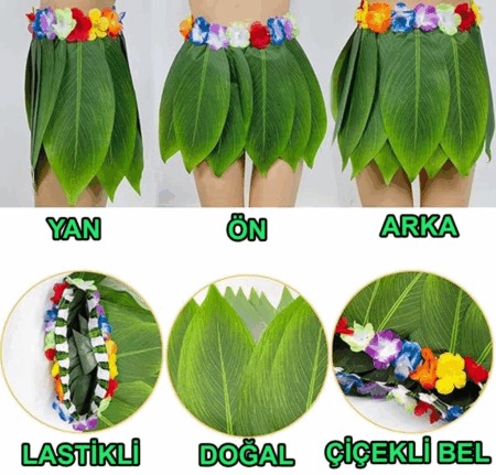 Tropikal Esintili Hawaii Yapraklı Parti Eteği Çocuk Boy Tropikal Eğlence