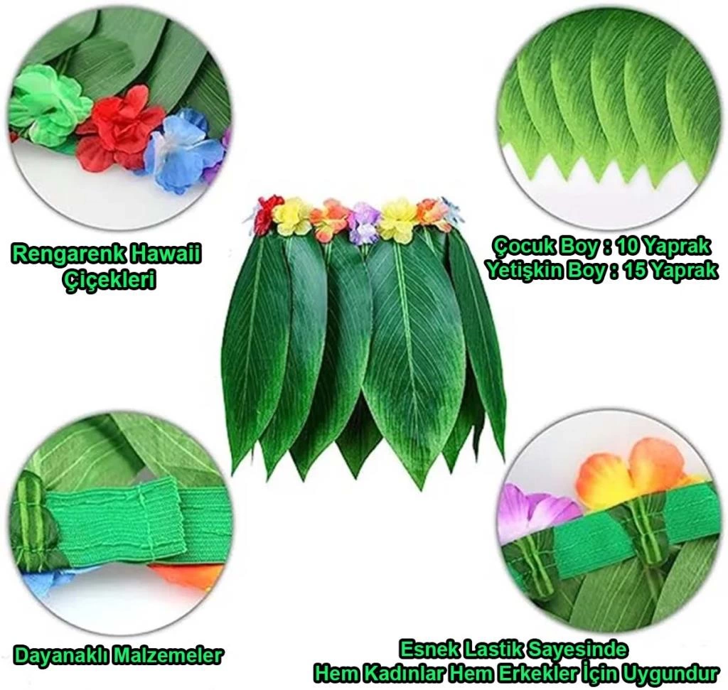 Tropikal Esintili Hawaii Yapraklı Parti Eteği Çocuk Boy Tropikal Eğlence - Görsel 3