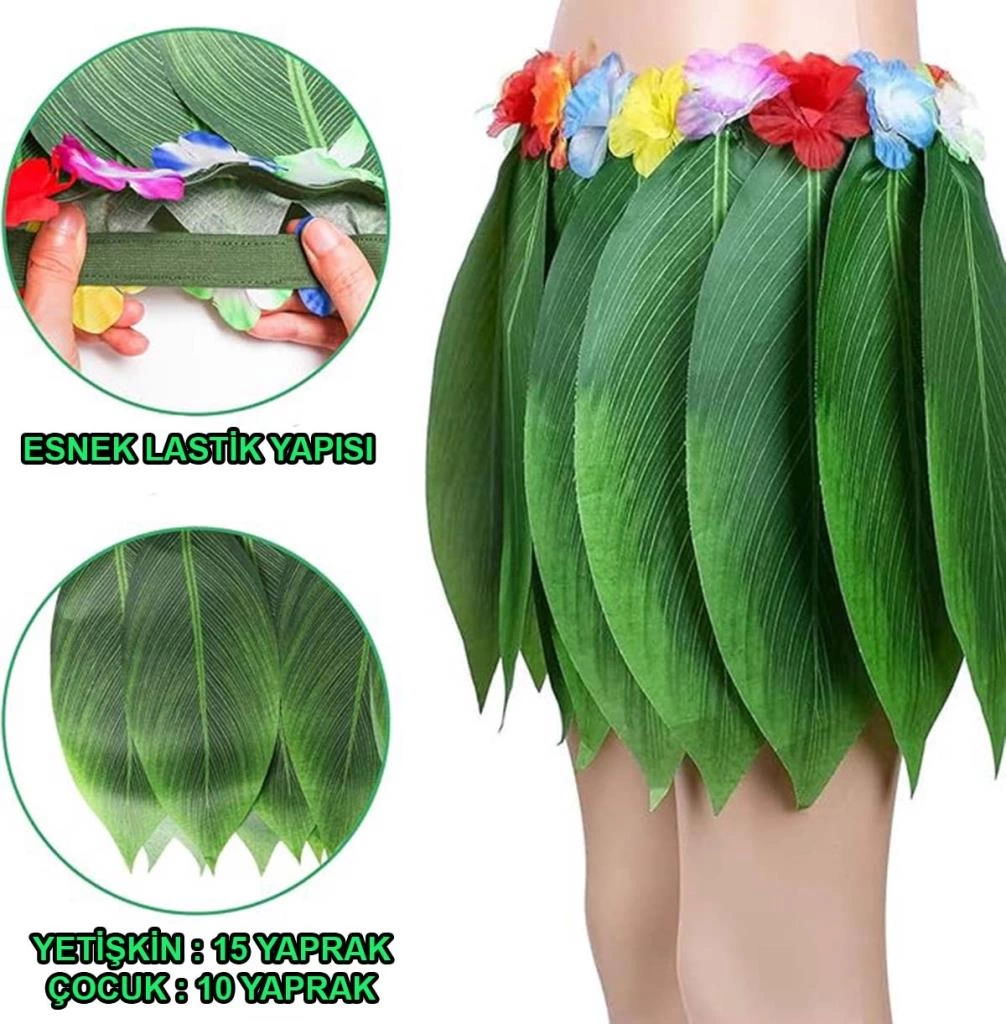 Tropikal Esintili Hawaii Yapraklı Parti Eteği Çocuk Boy Tropikal Eğlence - Görsel 5