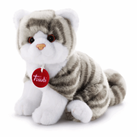 Çocuk Trudi Brad Peluş Beyaz Gri Kedi 20 cm