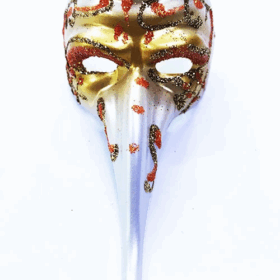 Turuncu Renk İşlemeli Seramik Malzemeden İmal Venedik Uzun Maske Magnet