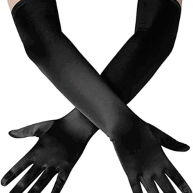 Uzun Siyah Parlak Saten Eldiven Çocuk ve Yetişkin Kostüm ve Parti Aksesuarı