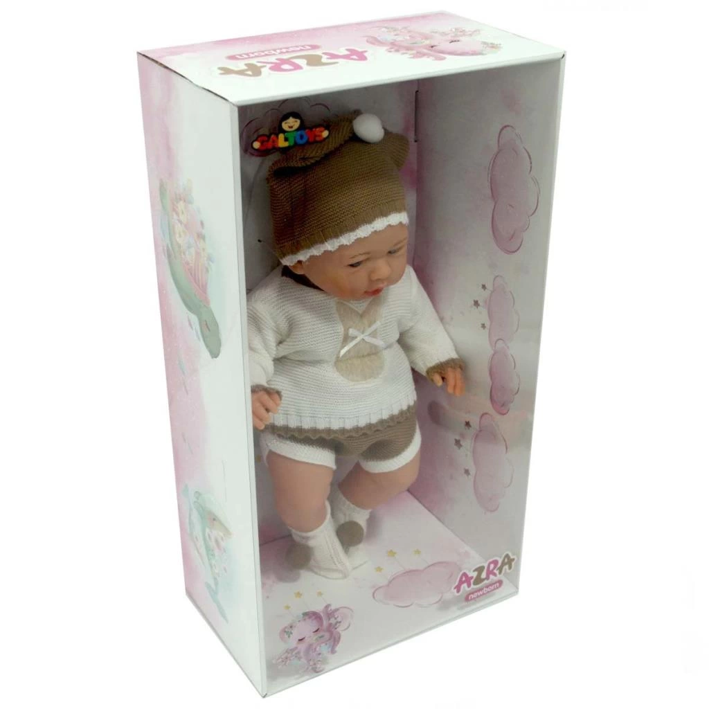 Çocuk Yeni Doğmuş Bej Kahve Elbiseli Azra Bebek - Görsel 2