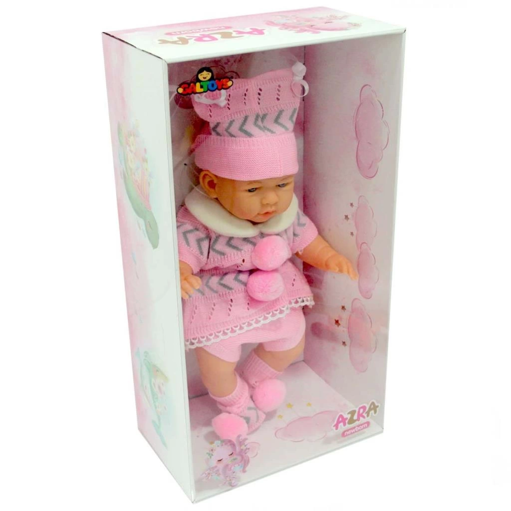 Çocuk Yeni Doğmuş Pembe Gri Elbiseli Azra Bebek - Görsel 2