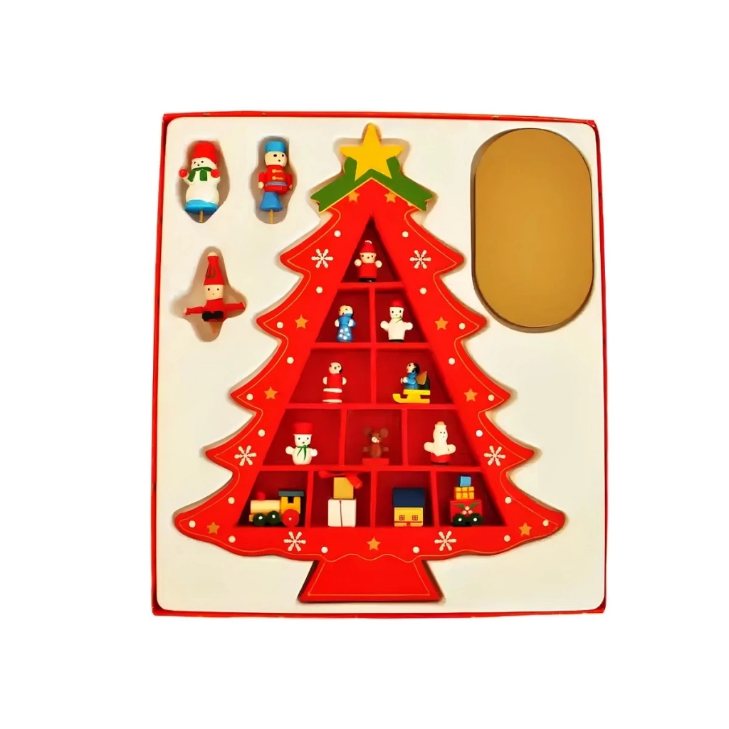 Çocuk Yılbaşı Ahşap Dekor Çam Ağacı Kırmızı 29 cm - Görsel 2