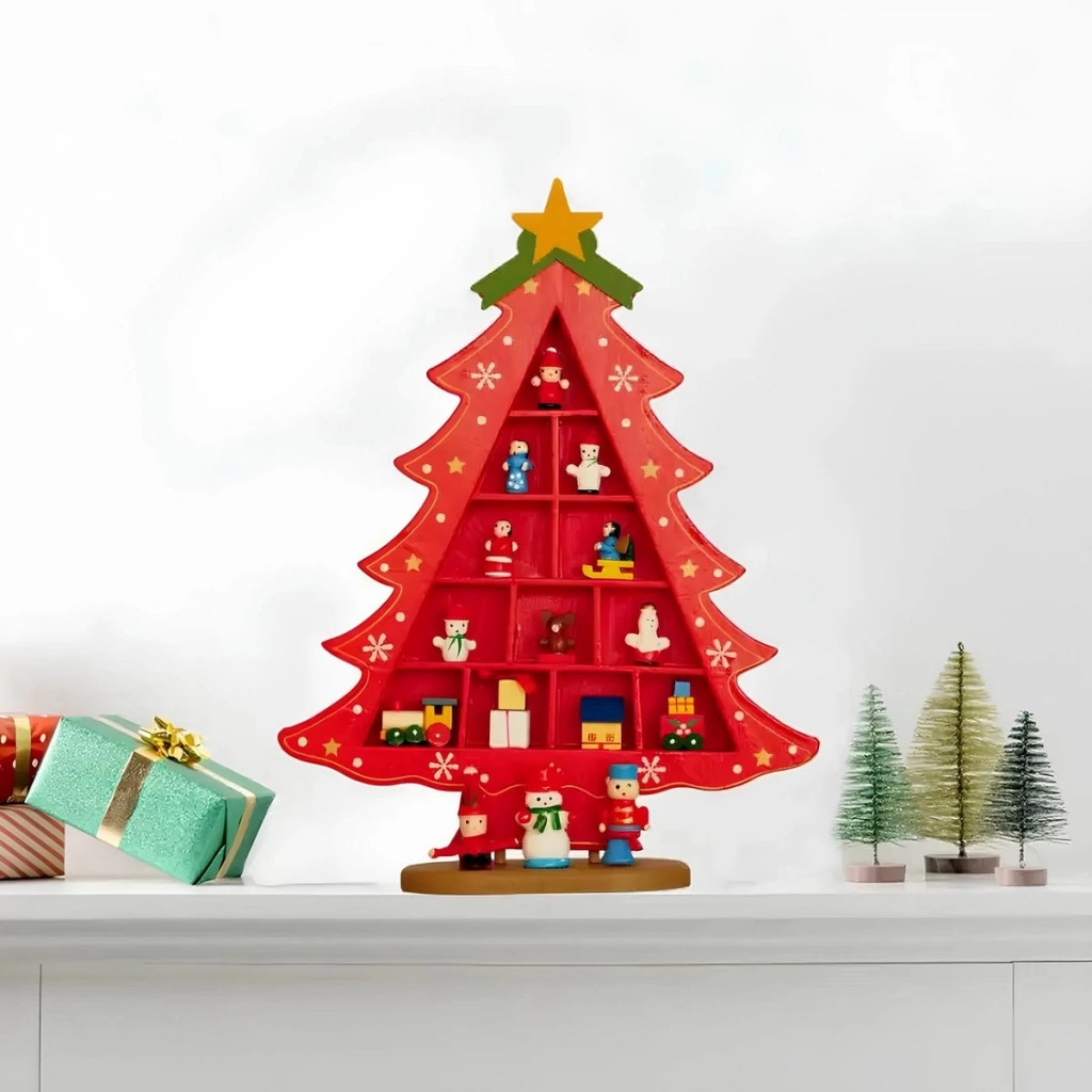 Çocuk Yılbaşı Ahşap Dekor Çam Ağacı Kırmızı 29 cm - Görsel 3