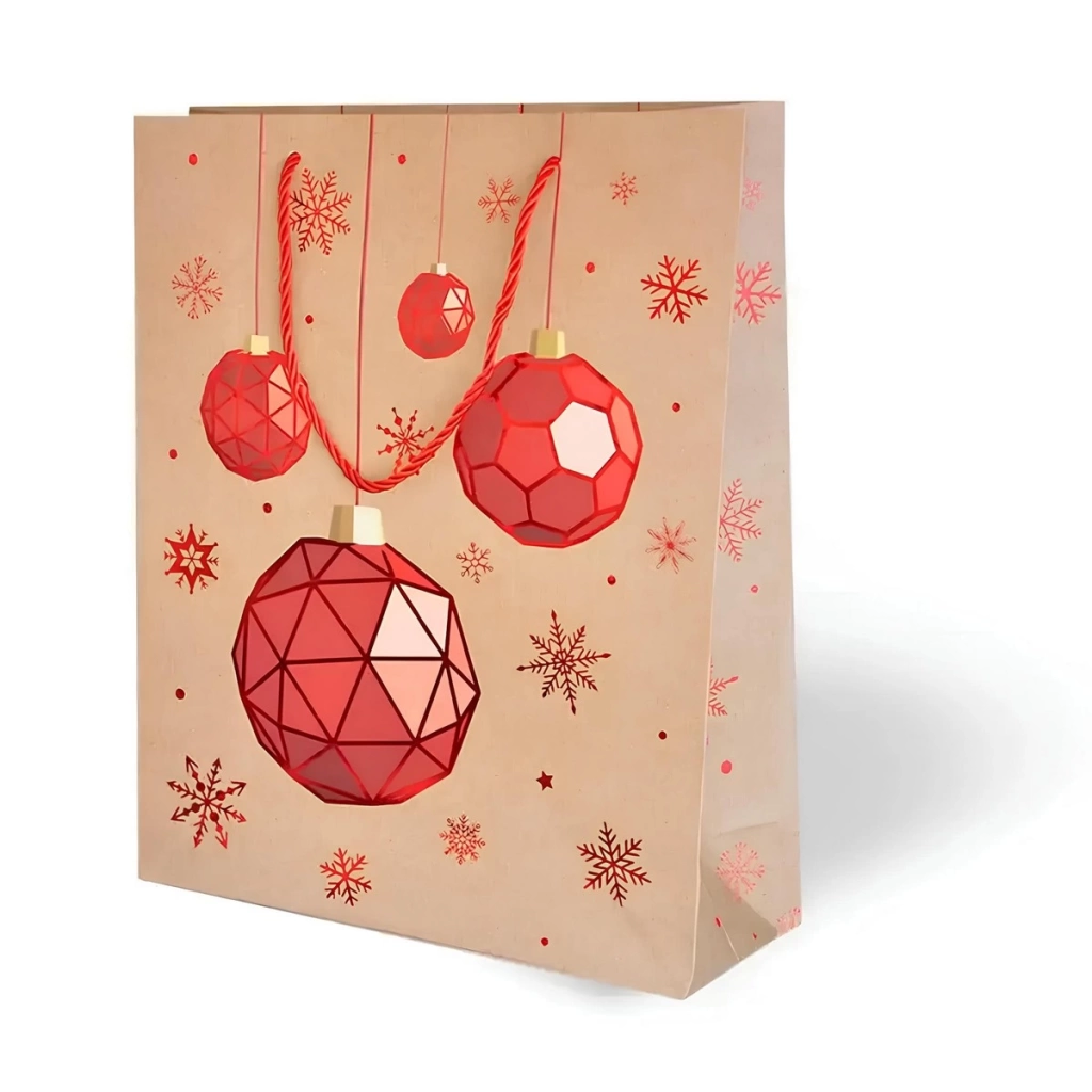 Çocuk Yılbaşı Varak Baskılı Lüks Karton Çanta Kraft 26x32 cm - Görsel 4