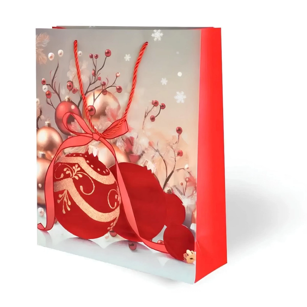 Çocuk Yılbaşı Varak Baskılı Lüks Karton Çanta Noel 26x32 cm - Görsel 4