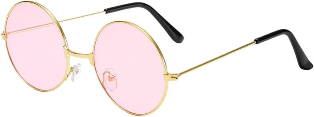 Çocuk Yuvarlak Cam John Lennon Tarzı Hippi Gümüş Çerçeveli Pembe Gözlük - Görsel 2