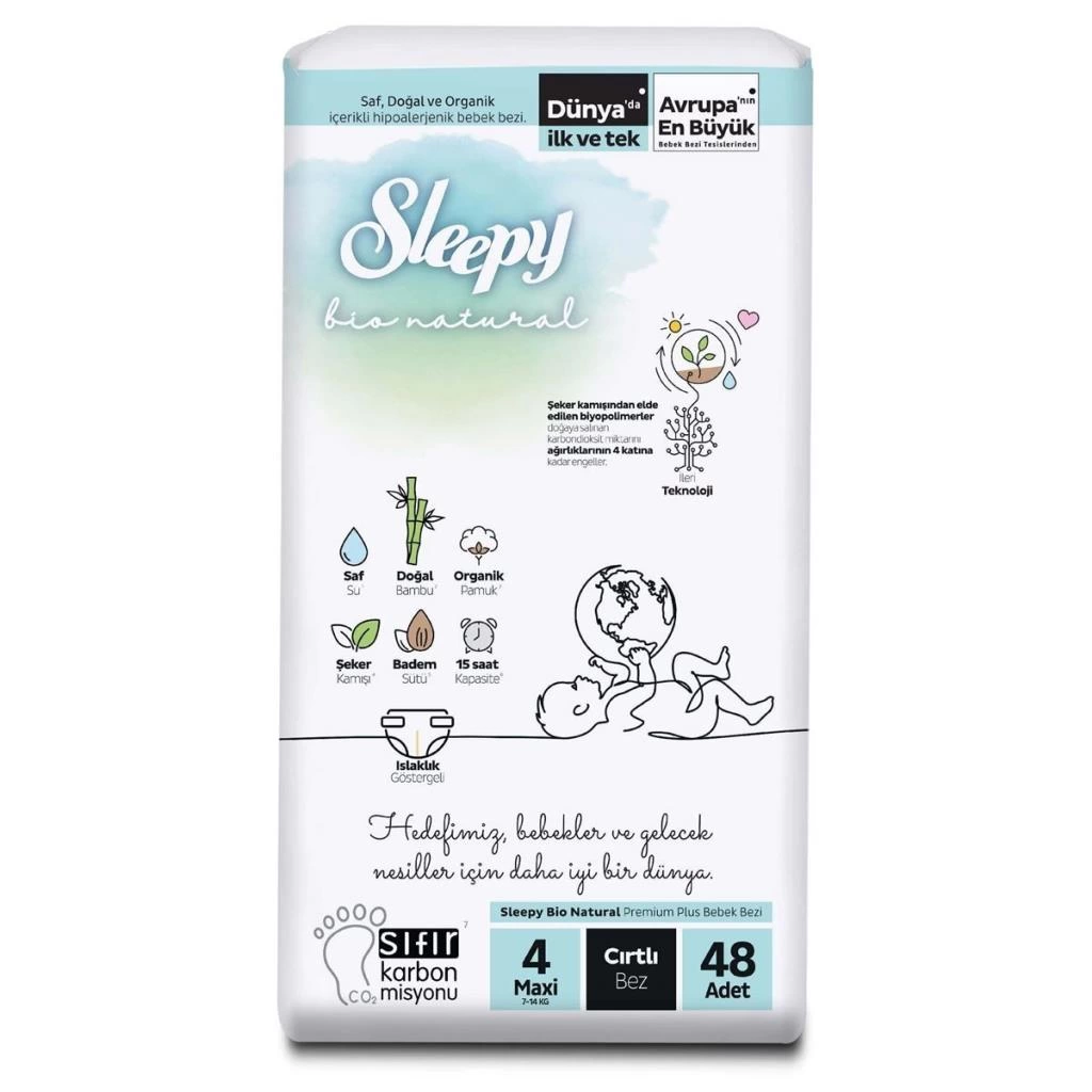 Sleepy Bio Natural Bebek Bezi Jumbo 4 Beden 7-14 Kg 48 Adet - Görsel 2