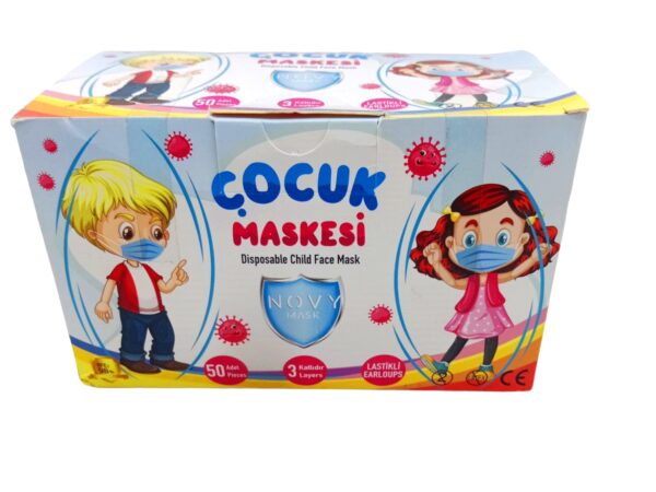 NOVY MASK ÇOCUK MAVİ MEDİKAL MASKE 50Lİ (K0)