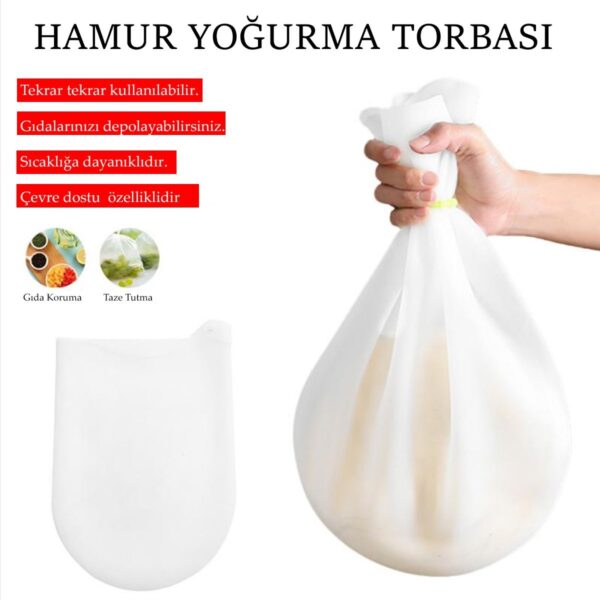 Orta Hamur Torbası Silikon Şeffaf Hamur Yoğurma Torbası Ekmek Makarna Mantı Hamuru Kolay Yoğurma (K0) - Görsel 3