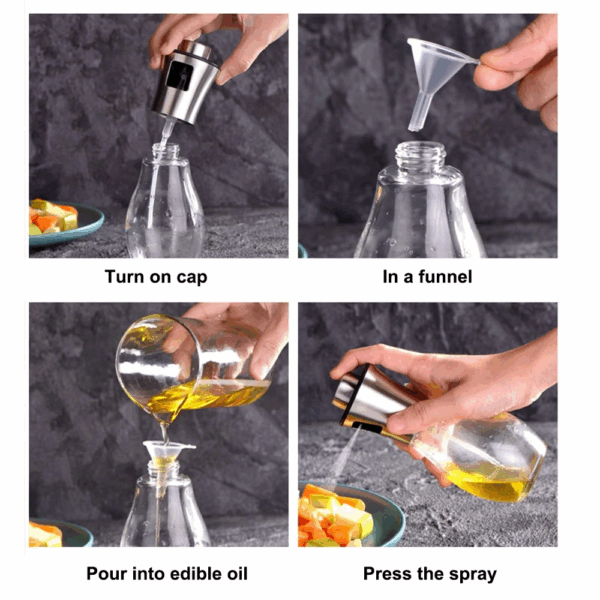 Paslanmaz Çelik Başlıklı Cam Spray Yağdanlık - Görsel 4