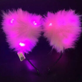 Pembe Peluşlu Pofuduk Led Işıklı Lüks Parti Tacı 20x18 cm (K0)