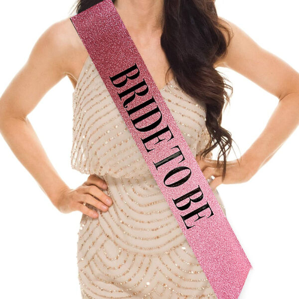 Pembe Üzeri Siyah Büyük Bride To Be Yazılı Simli Işıltılı Kuşak Kemer 10 cm Genişlik (K0)