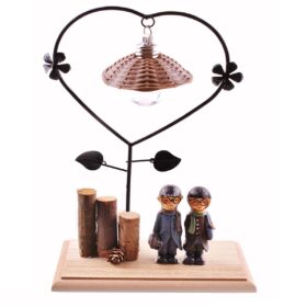 Pilli Işıklı Romantik Çift Tema Büyük Boy Dekoratif Ahşap Biblo (K0)