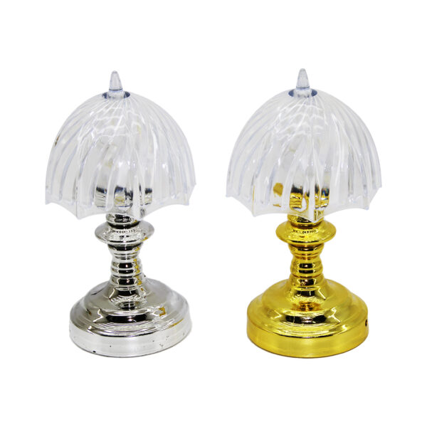 PİLLİ MİNİ ŞEMSİYE MODELİ LED LAMBA ABAJUR MİKA KRİSTAL BAŞLIK - GOLD - KROM AYAK (K0)