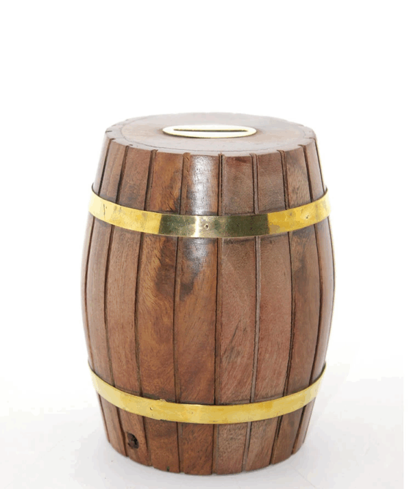 Pirinç Ahşap Fıçı Kumbara 12.5 Cm Wb535