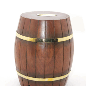 Pirinç Ahşap Fıçı Kumbara 18 Cm Wb536