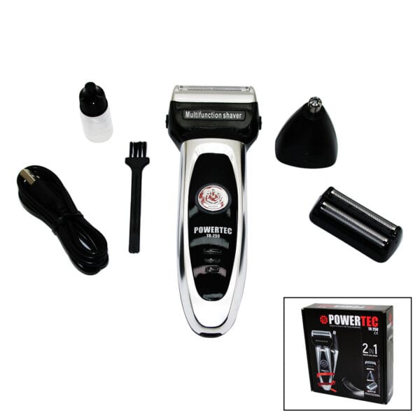 POWERTEC TR-2502IN1SIFIR SAKAL+TÜY ALMA BAŞLIK+SAKAL ÇİZME BIÇAKLI YEDEK BIÇAKLI - USB ŞARJLI TRAŞ MAKİNESİ (K0)