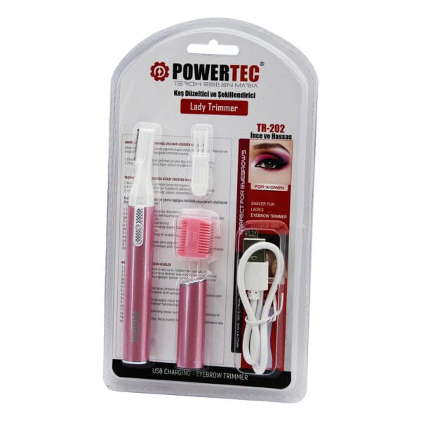 POWERTEC TR-202 KAŞ DÜZELTİCİ - ŞEKİLLENDİRİCİ PEMBE - USB ŞARJLI - KALEM MODELİ (K0)