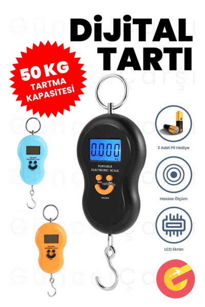 Pratik Pilli Dijital Bagaj Bavul Valiz Ağırlık Ölçme Tartısı, 50 KG Tartma Kapasitesi, Piller Hediye