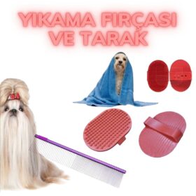 Pratik Plastik Kedi Köpek Temizlik Bakım Yıkama Aleti Fırçası Ve Köpek Tüyü Tarağı Seti (K0)