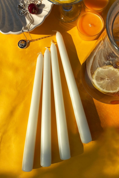 2'li Premium Seri Dekoratif Beyaz Konik Şamdan Mum Bakkal Mum