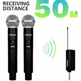 Profesyonel Çiftli Kablosuz Mikrofon Seti Karaoke Şarj Edilebilir 50 Metre Mesafe