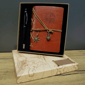Pusula Baskılı Deri Defter Kalem Seti