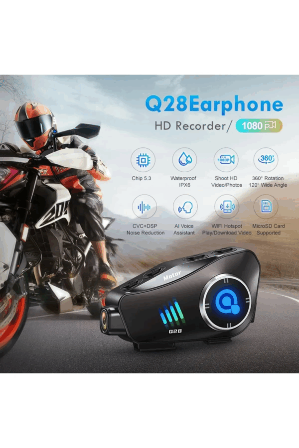 Q28 Motosiklet Kask Bluetooth Kulaklık 1080p Kamera Interkom Kulaklık Su Geçirmez Intercom - Görsel 6