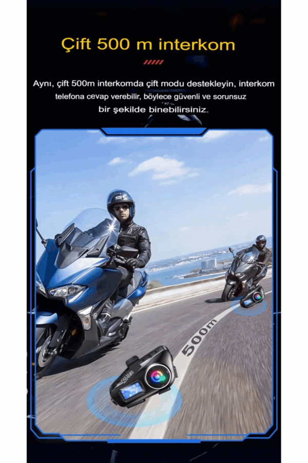 Q58-max Radyolu 2 Kişi Bağlantılı Bluetooth Kask Kulaklık Ekranlı Fenerli Müzik Ve Telsiz Intercom - Görsel 3