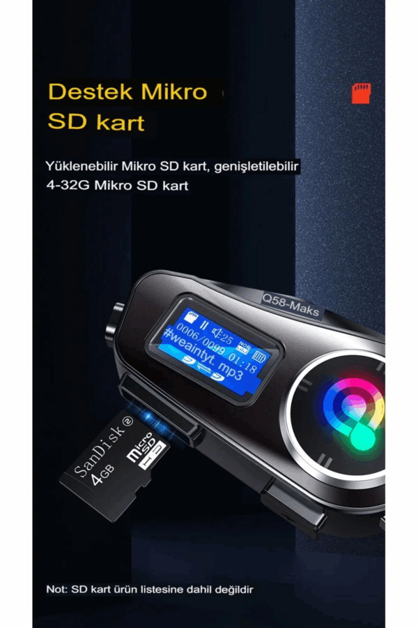 Q58-max Radyolu 2 Kişi Bağlantılı Bluetooth Kask Kulaklık Ekranlı Fenerli Müzik Ve Telsiz Intercom - Görsel 4