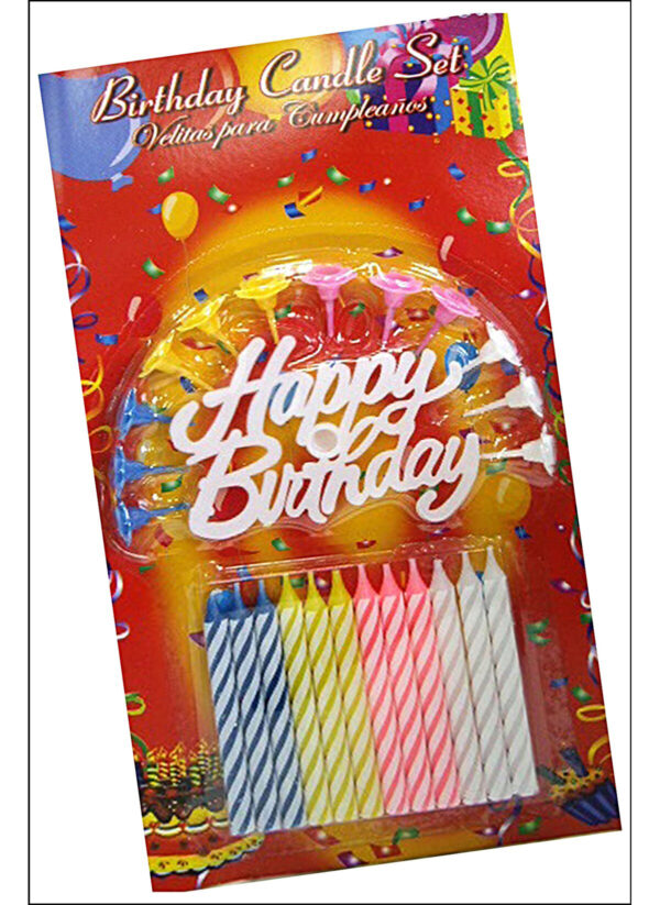 Rengarenk Mumlu Beyaz Happy Birthday Yazılı Doğum Günü Mumu 12 Adet (K0) - Görsel 2