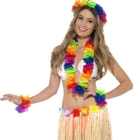 Rengarenk Hawaii Kolye Taç Bileklik Seti 4 Parça (K0)