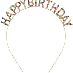 Rengarenk Kristal Taşlı Ekstra Lüks Gümüş Kaplama Happy Birthday Taç 16x17 cm (K0)