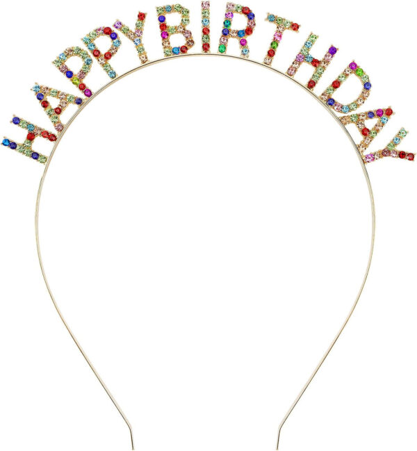 Rengarenk Kristal Taşlı Ekstra Lüks Gümüş Kaplama Happy Birthday Taç 16x17 cm (K0)