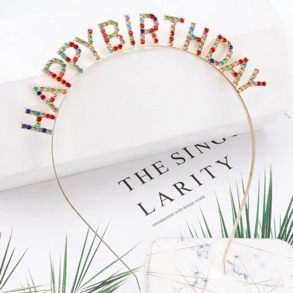 Rengarenk Kristal Taşlı Ekstra Lüks Gümüş Kaplama Happy Birthday Taç 16x17 cm (K0) - Görsel 2
