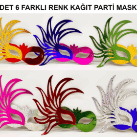 Rengarenk Kağıt Malzemeden İmal Parti Balo Maskesi 6 Adet