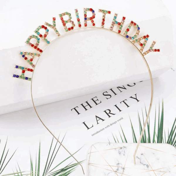 Rengarenk Kristal Taşlı Ekstra Lüks Gümüş Kaplama Happy Birthday Taç 16x17 Cm - Görsel 2
