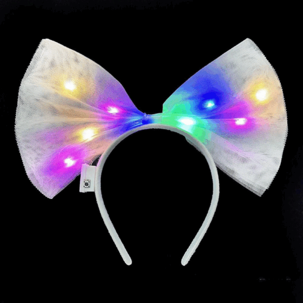 Rengarenk Led Işıklı Fiyonk Şekilli Tül Parti Tacı Beyaz Renk 25x25 Cm - Görsel 4