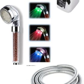 Renk Değiştiren Led Işıklı Duş Başlığı Seti- Hortum Askı Seti (Pilsiz- Elektriksiz) (K0)