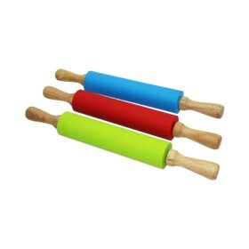 RENKLİ AHŞAP SAPLI DÖNERLİ SİLİKON MERDANE 24CM (K0)