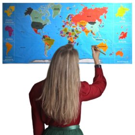 Renkli Atlas Dünya Haritası Manyetik Yapıştırıcı Gerektirmeyen Duvar Stickerı 118 CM * 56 CM (K0)