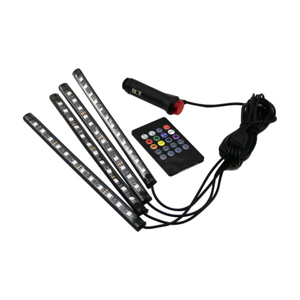 RGB LED 12X4 LEDLİ ARABA İÇİ YAPIŞKANLI KUMANDALI LED ÇAKMAKLIK GİRİŞLİ (K0)