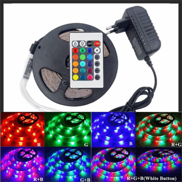 Rgb Şerit 5 Metre 16 Renkli Kumandalı Adaptörlü Çift Taraflı Bant - Görsel 3