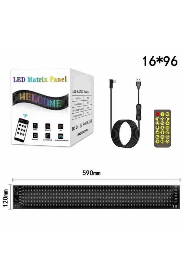 Rp1259 Led Matrix Panel 16x96cm Telefon Kontrollü Kayar Led Animasyon Aydınlatma - Görsel 2